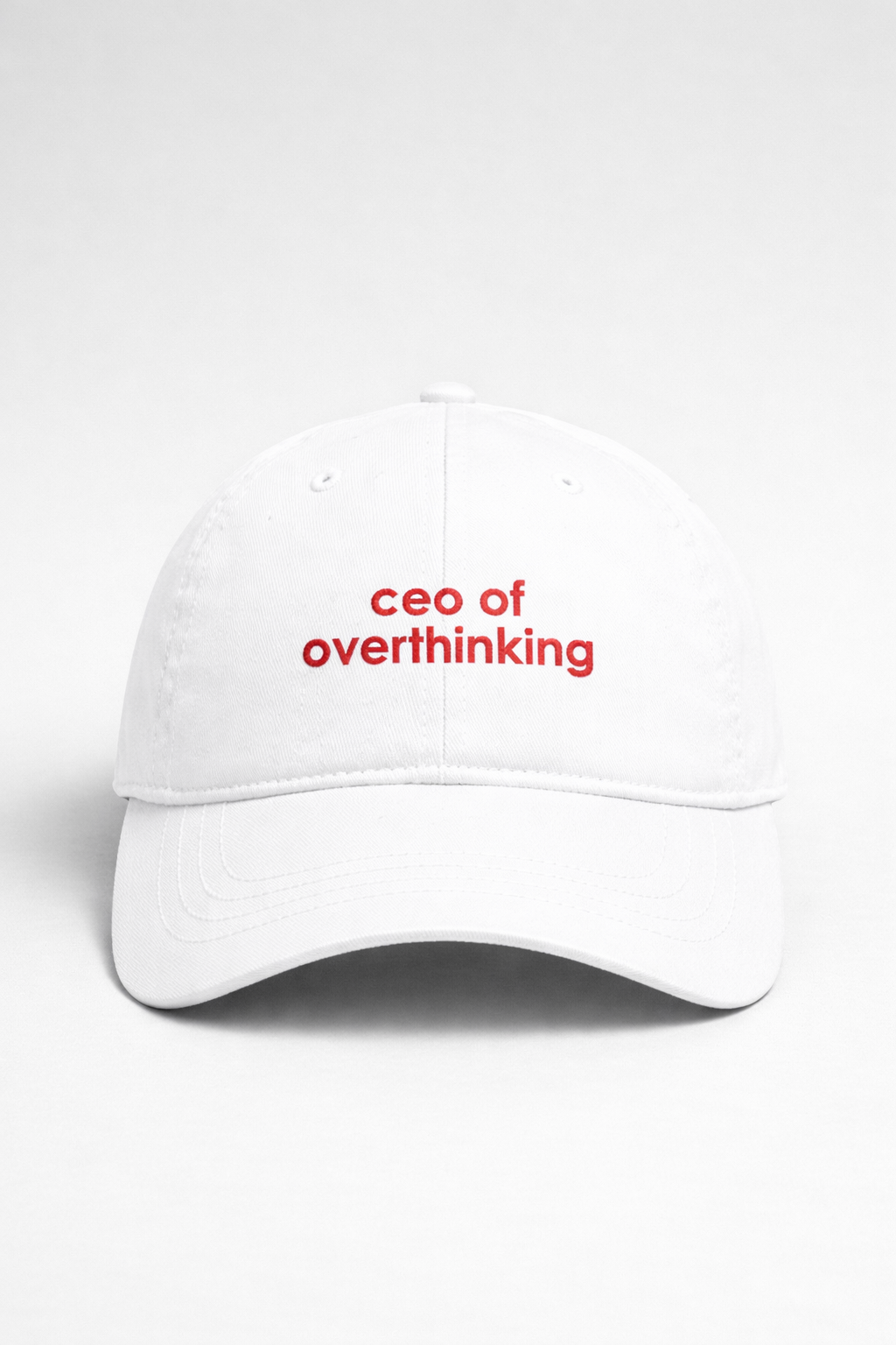 OVERTHINKING EMBROIDERY WHITE BASEBALL CAP