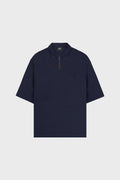 SUPER NAVY SOFT PIQUE KNIT OVERSIZED ZIP POLO SHIRT