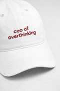 OVERTHINKING EMBROIDERY WHITE BASEBALL CAP