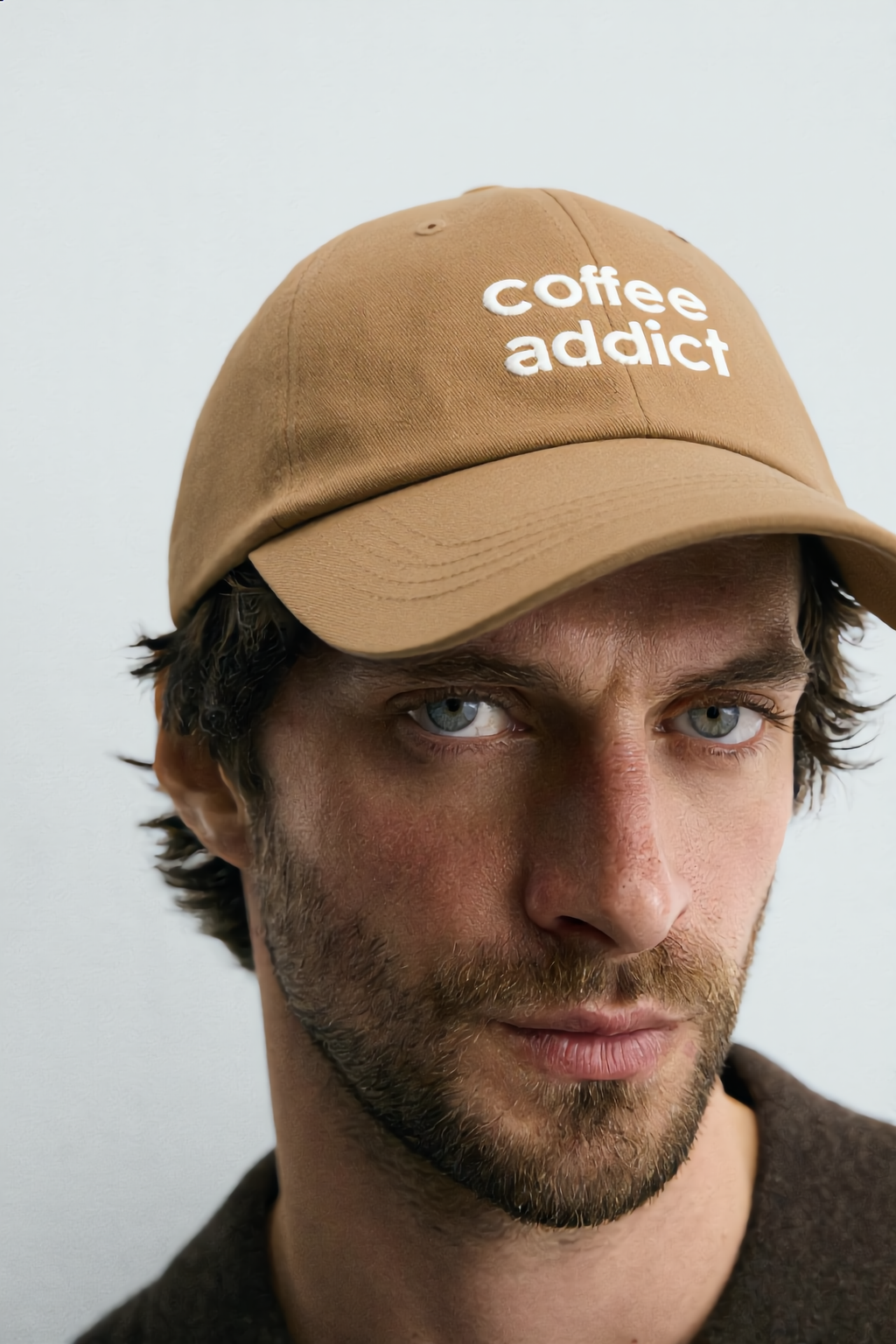 COFFEE ADDICT EMBROIDERY KHAKI BASEBALL CAP