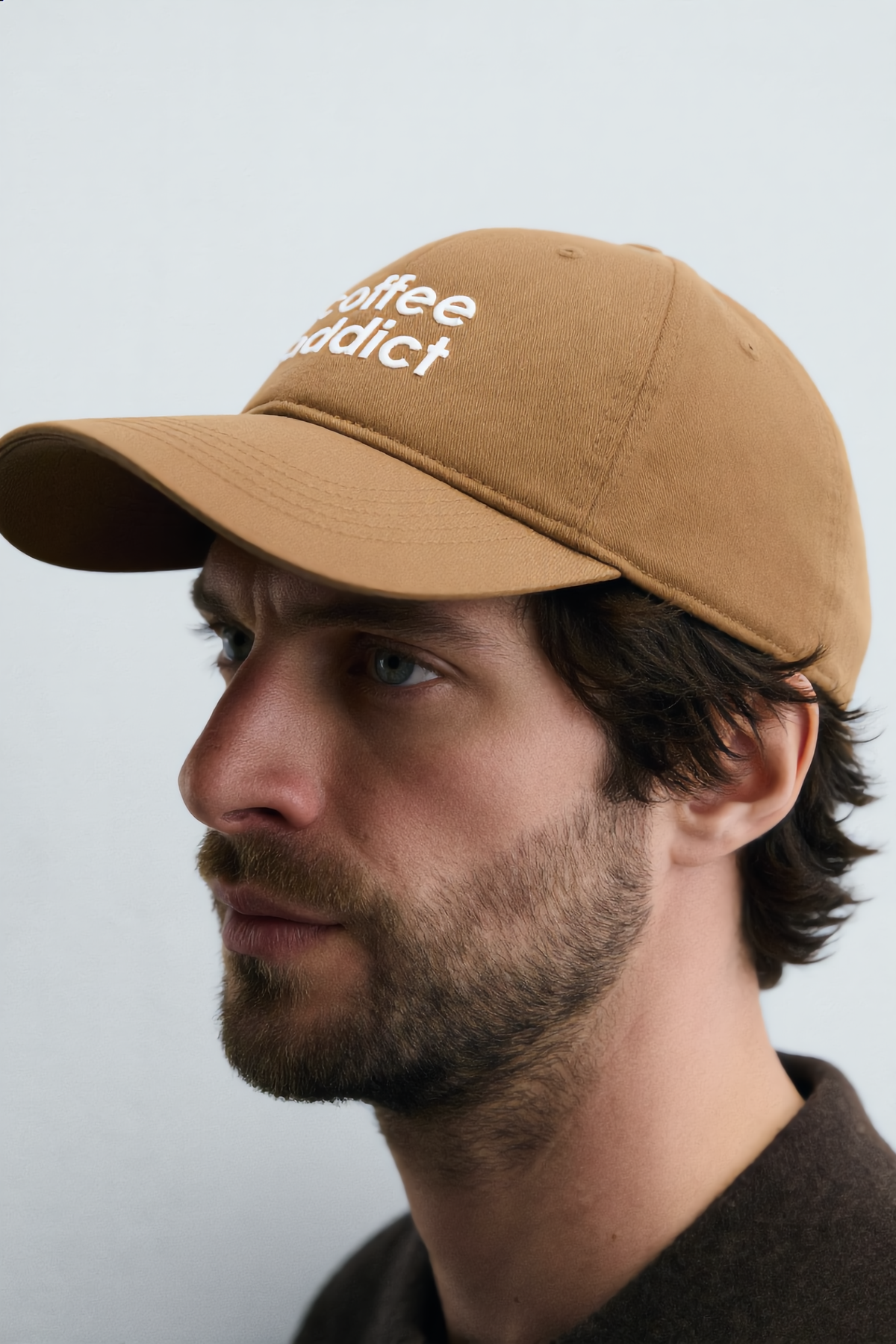 COFFEE ADDICT EMBROIDERY KHAKI BASEBALL CAP